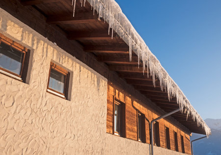 Icicles on mountain hut in Tirol, Austria