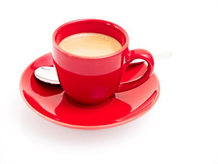 red cup with espresso isolated on white backgroundの写真素材