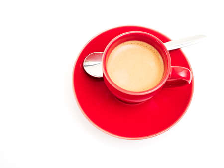 red cup with espresso isolated on white backgroundの写真素材