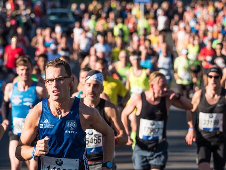 Berlin, Germany - September 27, 2015: Marathon runners in Berlin, Reinhardstrasse, near Reichstag Buildingのeditorial素材