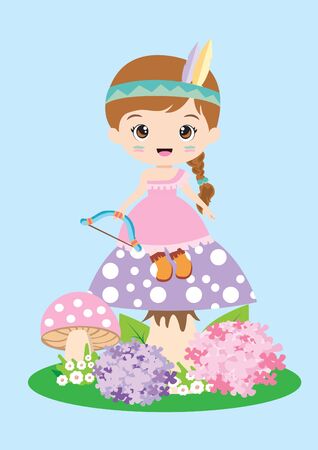 Cute Boho girl sitting on the mushroomのイラスト素材