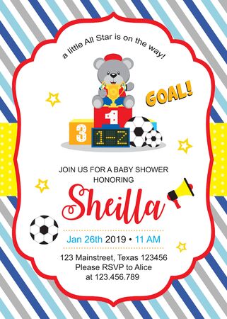 Soccer theme Baby shower with cute bearのイラスト素材