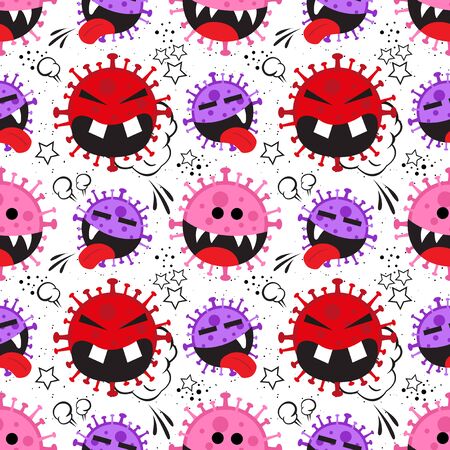 Seamless vector pattern with corona virus cartoon iconのイラスト素材