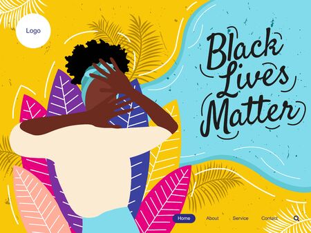 black lives matter landing page with black womanのイラスト素材