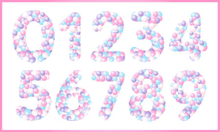vector set numbers with colored balls. Balloon number design in pastel colors. For birthday, baby shower celebration.のイラスト素材
