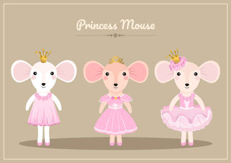 Cute cartoon baby mouse princess collection. Little mice princess characters set.のイラスト素材