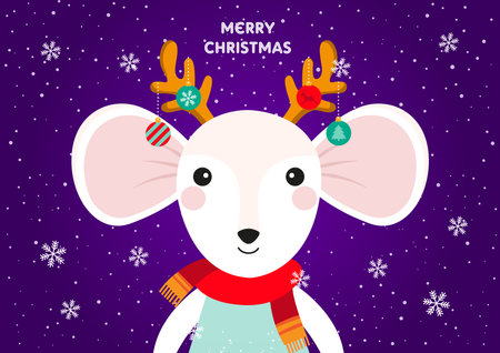 Christmas card with cute mouseのイラスト素材