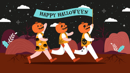 Happy pumpkin peoples celebrate halloween illustrationのイラスト素材