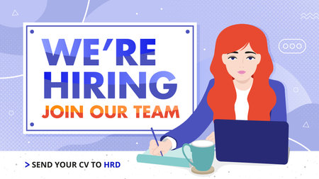 We are hiring banner design with pretty woman illustrationのイラスト素材