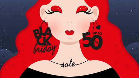 Black friday sale banner design with flat woman illustrationのイラスト素材