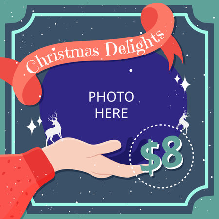 Christmas delights social media promotion poster with open palm presenting gestureのイラスト素材