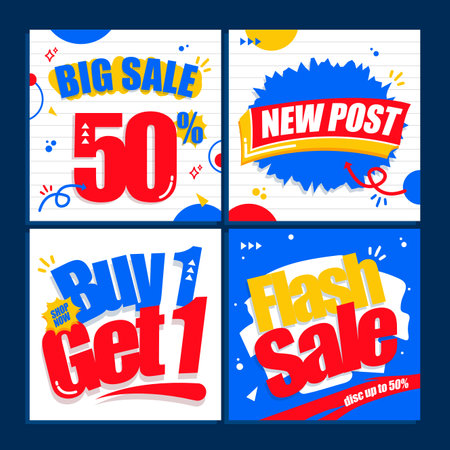 Collection of sale social media post with discountのイラスト素材
