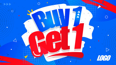 Buy one get one banner with blue backgroundのイラスト素材