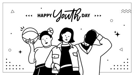 Happy youth day banner with black and white themeのイラスト素材