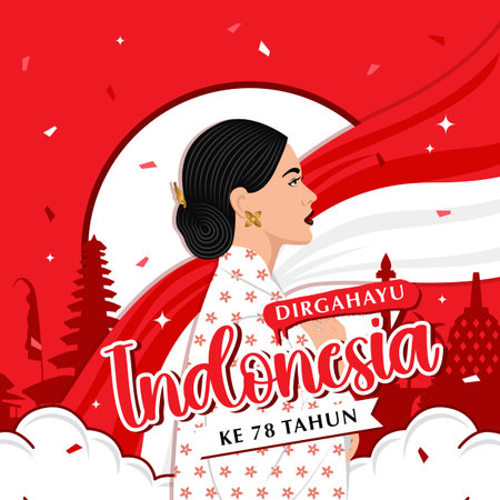 Happy Indonesia Independence day square poster vector flat designのイラスト素材