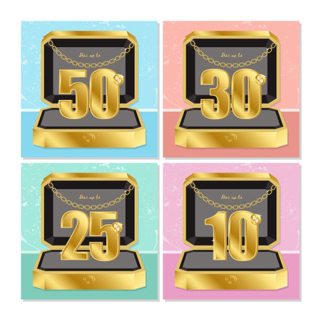 Collection of discount numbers for sale poster with golden glossy number on the ring boxのイラスト素材