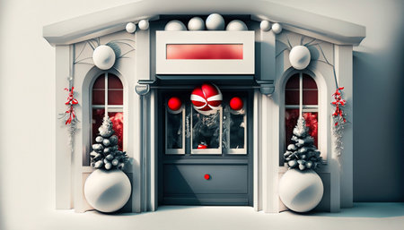 3d render of christmas shop door decorated with christmas decorationsの素材