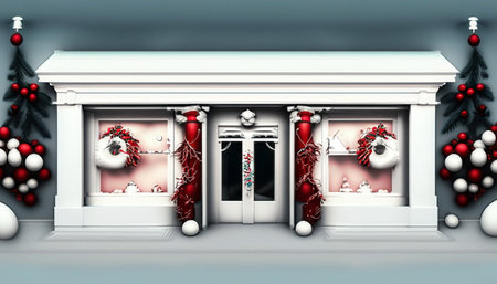 Illustration of a christmas store with christmas ornamentsの素材