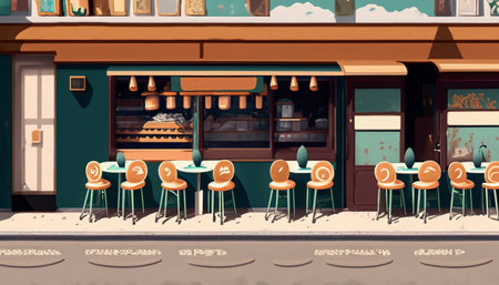 Restaurant in the old town. Vintage style. Vector illustration.の素材