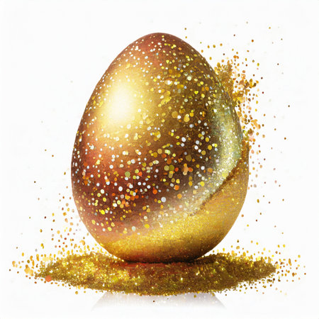 golden easter egg on a white background with gold splashesの素材