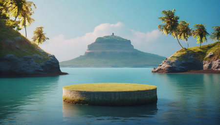 Lonely island in the middle of the ocean. 3d renderingの素材