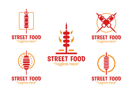A collection of 5 professional street food skewer  designs, ideal for food trucks, vendors, and quick-service restaurants.のイラスト素材