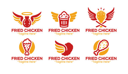 A collection of 6 professional fried chicken  designs featuring crispy and fast-food themes. Ideal for restaurants, cafes, and food brands.のイラスト素材