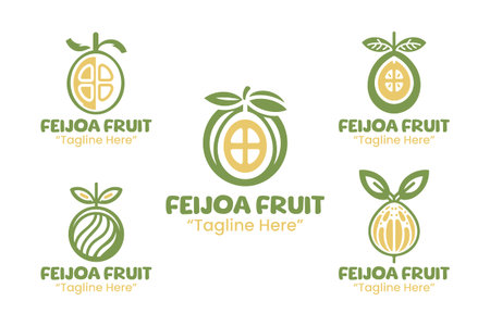 A collection of 5 feijoa  set tropical fruit branding  collection suitable for branding, packaging, and identity projects.のイラスト素材