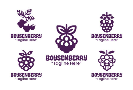A collection of 5 boysenberry  set berry fruit branding  collection suitable for branding, packaging, and identity projects.のイラスト素材
