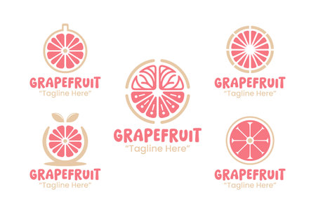 A collection of 5 grapefruit  set citrus fruit branding  collection suitable for branding, packaging, and identity projects.のイラスト素材