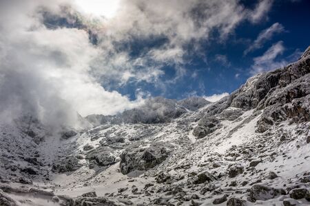 Winter day with beautiful sky at the Rila mountain in Bulgaria, Maliovica.の写真素材
