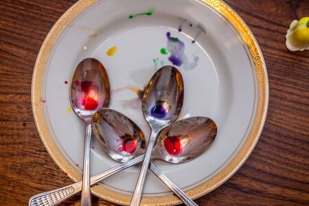 Traditional handmade easter eggs. Painted with different paints and by different ways.の写真素材