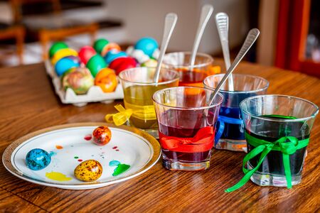 Traditional handmade easter eggs. Painted with different paints and by different ways.の写真素材