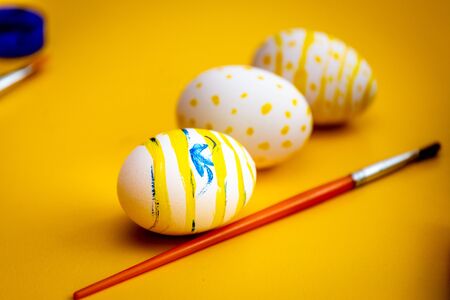 Traditional handmade easter eggs. Painted with different paints and by different ways.の写真素材