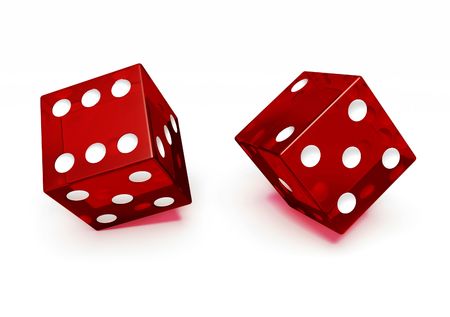 two red glassed dice on ribの写真素材