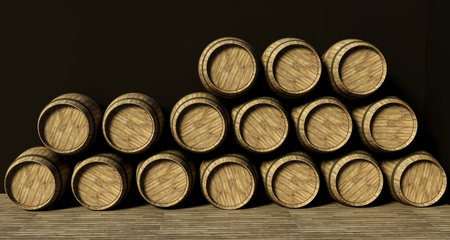 wine barrels in a cellar