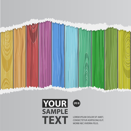 White torn paper on rainbow colors wooden plane textureのイラスト素材