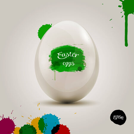 White eggs in the colored painbrush, grunge illustrationのイラスト素材