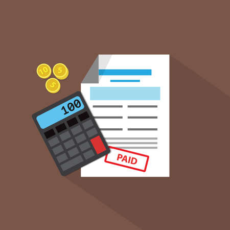 Calculator, coins and debit list, vector flat illustrationのイラスト素材