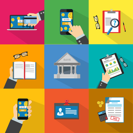 Business and shopping flat colors iconsetのイラスト素材