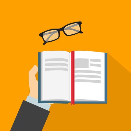 Reading book and glasses flat vector illustrationのイラスト素材