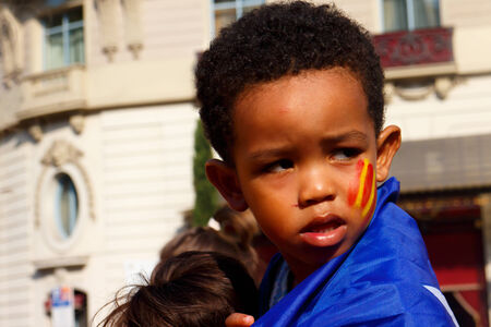 BARCELONA, SPAIN - SEPT. 11: People manifesting ingependence of Scotlandon and Catalonia at the strret of Barcelona during the National Day of Catalonia on Sept. 11, 2014 in Barcelona, Spain.のeditorial素材