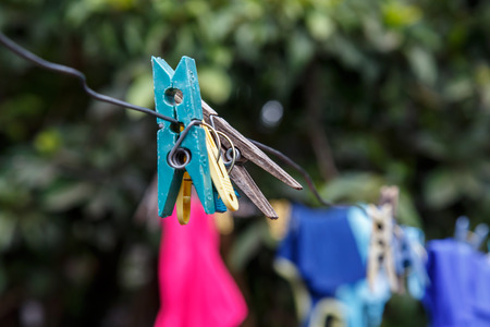 Hung clothes of a thread in Nicaraguan houseのeditorial素材