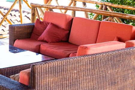 Armchair Outdoors with tableの写真素材