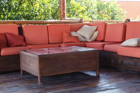 Armchair Outdoors with tableの写真素材