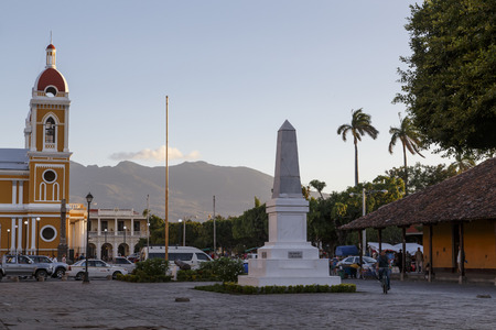 Cathedral with people around of Granada, Nicaragua.のeditorial素材