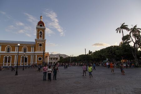 Cathedral with people around of Granada, Nicaragua.のeditorial素材