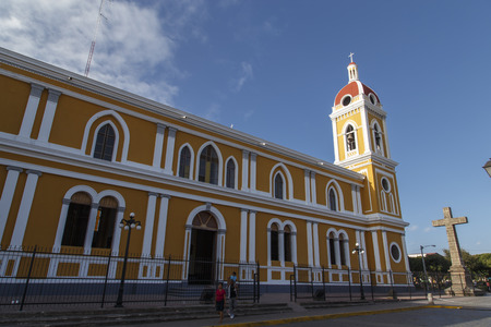 Cathedral with people around of Granada, Nicaragua.のeditorial素材