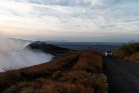 Volcan Masaya, Nicaragua - March 28 2015: Tourist car going at crater of Volcano.のeditorial素材