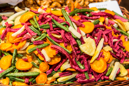 dried fruits closeup from La Boqueria Market in Barcelonaの写真素材